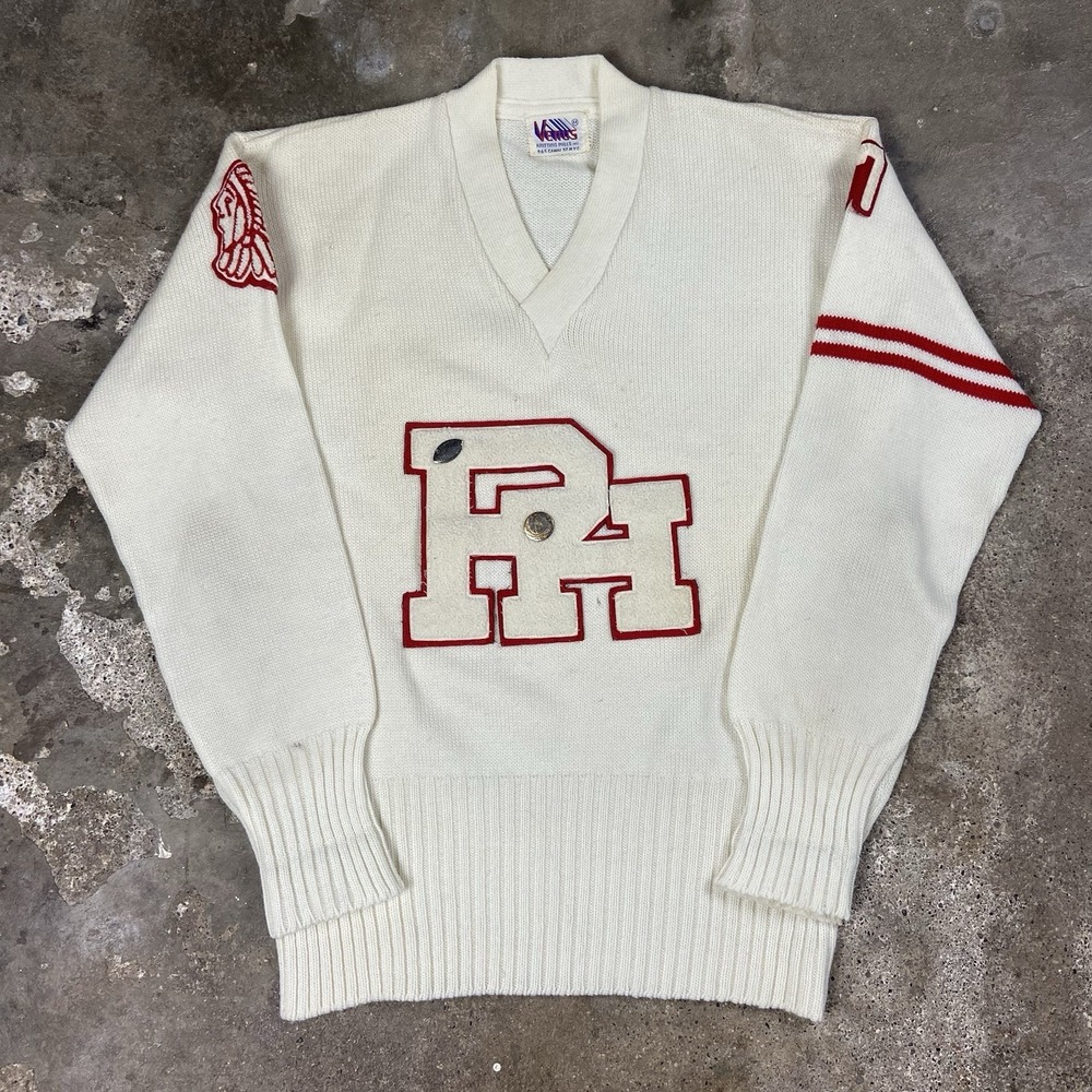Vintage‎ 60s Varsity Sweatshirt Size Medium White Pullover Indian Patch #67